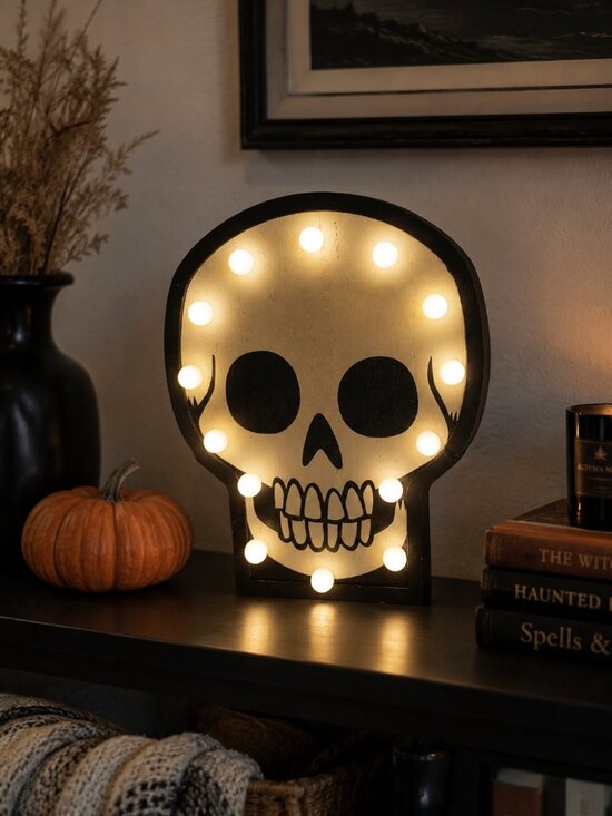 Hyde & EEK! Other - Hyde & EEK! Boutique 10" LED Light Up Wood Skull Halloween Decor Battery Operate